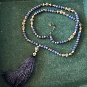 Stella & Dot Blue and Black Necklace with Tassel